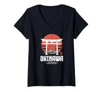 Femme Souvenir rétro Okinawa Japon Torii Gate Kanji Japonais T-Shirt avec Col en V