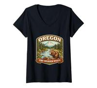 Femme Souvenir Souvenir de l'État de l'Oregon The Beaver T-Shirt avec Col en V
