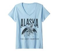 Femme Souvenir Vintage Alaska The Last Frontier Aigle à tête Blanche T-Shirt avec Col en V