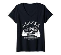 Femme Souvenir Vintage Alaska The Last Frontier T-Shirt avec Col en V
