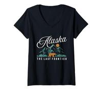 Femme Souvenir Vintage Alaska The Last Frontier T-Shirt avec Col en V