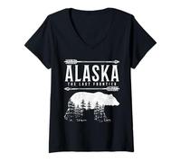 Femme Souvenir Vintage Alaska The Last Frontier T-Shirt avec Col en V