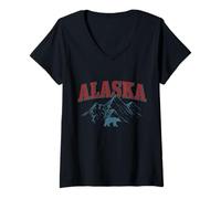 Femme Souvenir Vintage Alaska The Last Frontier T-Shirt avec Col en V