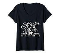 Femme Souvenir Vintage Alaska The Last Frontier T-Shirt avec Col en V