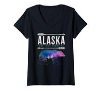 Femme Souvenir Vintage Alaska The Last Frontier T-Shirt avec Col en V