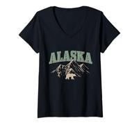 Femme Souvenir Vintage Alaska The Last Frontier T-Shirt avec Col en V