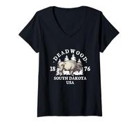 Femme Souvenir Vintage Bison in The Forest Deadwood Dakota du Sud T-Shirt avec Col en V