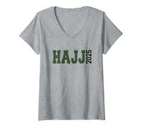 Femme Souvenir vintage Hajja 2025 Hajji New York Pilgrim Hajja Crew T-Shirt avec Col en V