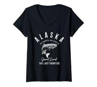 Femme Souvenir Vintage pour pêche à la Truite et au Saumon de l'Alaska T-Shirt avec Col en V