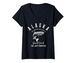 Femme Souvenir Vintage pour pêche à la Truite et au Saumon de l'Alaska T-Shirt avec Col en V
