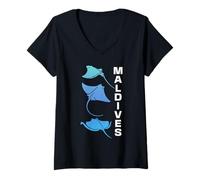 Femme Souvenirs de plongée en Raie aux Maldives T-Shirt avec Col en V