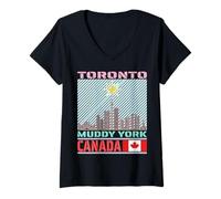 Femme Souvenirs de Symbole Canadien Horizon de Toronto Canada T-Shirt avec Col en V