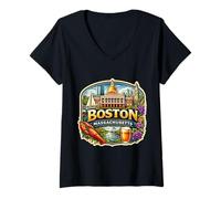 Femme Souvenirs d'État de la Ville Souvenir de Boston Massachusetts T-Shirt avec Col en V