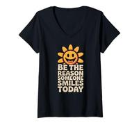 Femme Soyez la Raison pour laquelle Quelqu'un sourit, gentillesse, Sourire, Soleil, rétro T-Shirt avec Col en V