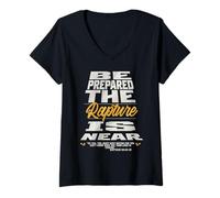 Femme Soyez prêt, l'enlèvement est Proche de la prophétie biblique chrétienne T-Shirt avec Col en V