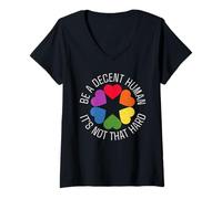 Femme Soyez Un Humain décent, ce n'est Pas si Difficile : LGBT Retro Hearts Pride T-Shirt avec Col en V