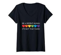 Femme Soyez Un Humain décent, ce n'est Pas si Difficile - Pixel Art Hearts T-Shirt avec Col en V