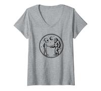 Femme Space Alien Rencontre Bigfoot et serrant la Main T-Shirt avec Col en V