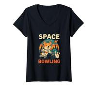 Femme Space Bowling Corgi Astronaute Funny Dog Design T-Shirt avec Col en V