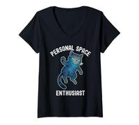 Femme Space Cat Esthétique - Drôle introverti avec des frontières T-Shirt avec Col en V