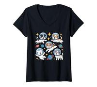 Femme Space Dogs Astronaute Funny Dog Lovers Cosmic T-Shirt avec Col en V