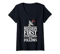 Femme Space Race Cold War Spoutnik Cosmonaute Rocket History T-Shirt avec Col en V
