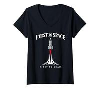 Femme Space Race Cold War Spoutnik Cosmonaute Rocket History T-Shirt avec Col en V