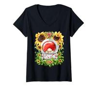Femme Space Themed GNOME for Sunflower Mom Funny Astronomy Teacher T-Shirt avec Col en V