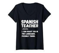 Femme Spanish Teacher Definition - Funny Bilingual Educator Tee T-Shirt avec Col en V