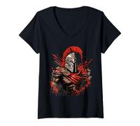 Femme Spartan Warrior Épée de Gladiateur Romain Splash T-Shirt avec Col en V