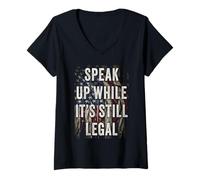 Femme Speak Up - While It's Still Legal: Free Speech USA Vintage T-Shirt avec Col en V