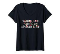 Femme Spécialiste de l'accès vasculaire Floral de l'équipe d'accès vasculaire T-Shirt avec Col en V