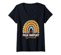 Femme Spécialiste du Soutien par Les Pairs Leopard Rainbow Healthcare Doctor T-Shirt avec Col en V