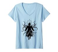Femme Spectre Sombre Flottant Gothique Occulte T-Shirt avec Col en V
