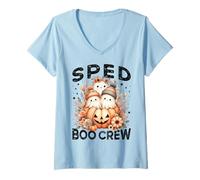 Femme SPED Boo Crew Special Education Teacher Halloween Mignon Fantôme T-Shirt avec Col en V