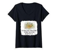 Femme SPED Life It's Fine Everything is Fine I'm Fine This is Fine T-Shirt avec Col en V
