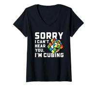 Femme Speed Cubing Sorry I Can't Hear You Design Humoristique T-Shirt avec Col en V