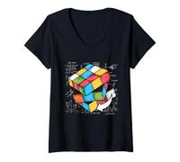 Femme Speed Cubing STEM Math Puzzle Cube Formule Art T-Shirt avec Col en V