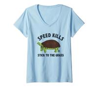 Femme Speed Kills Grass Turtle T-Shirt avec Col en V
