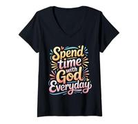 Femme Spend Time with God Everyday Prière de dévotion - T-Shirt avec Col en V