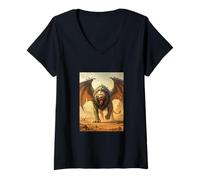 Femme Sphinx, Lion-bête prédatrice avec Mythe monstrueux T-Shirt avec Col en V
