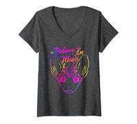 Femme Sphynx Cat Believe in Magic Magical Funny Kitty Cat Lover T-Shirt avec Col en V, Chiné Foncé, S