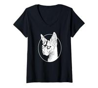 Femme Sphynx Gothique Chat Art Minimaliste Occulte sorcière T-Shirt avec Col en V