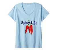Femme Spicy Life Everyday with Red Chili Paper Graphic Designs T-Shirt avec Col en V
