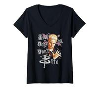 Femme Spike Good Dogs Don't Bite Retro Vampire Y2K TV Show T-Shirt avec Col en V
