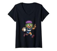 Femme Spiky Sprint Mascotte de Rugby Chardon écossais T-Shirt avec Col en V
