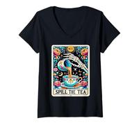 Femme Spill The Tea Carte de Tarot T-Shirt avec Col en V