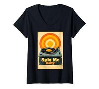 Femme Spin me Disque Vinyle rétro pour bébé avec Mouvement Chaud T-Shirt avec Col en V