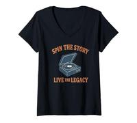 Femme Spin The Story Live Legacy Lecteur Vinyle T-Shirt avec Col en V