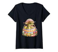 Femme Spinosaure Œuf de Pâques éclosé | Adorable Dinosaure Surprise T-Shirt avec Col en V